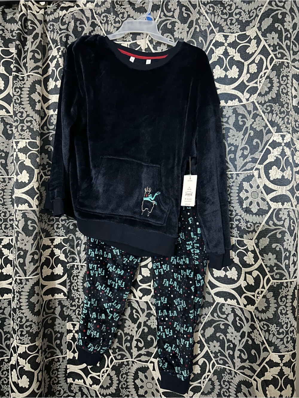 NWT Women's Navy Plush Reindeer Pajama Set
